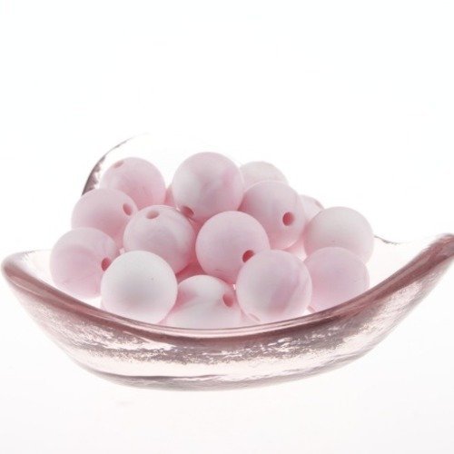 Lot de 2 perles marbré en silicone - 15 mm - rose nacré