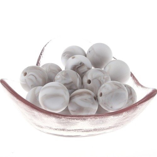 Lot de 2 perles marbré en silicone - 15 mm - beige