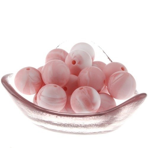 Lot de 2 perles marbré en silicone - 15 mm - rose foncé nacré