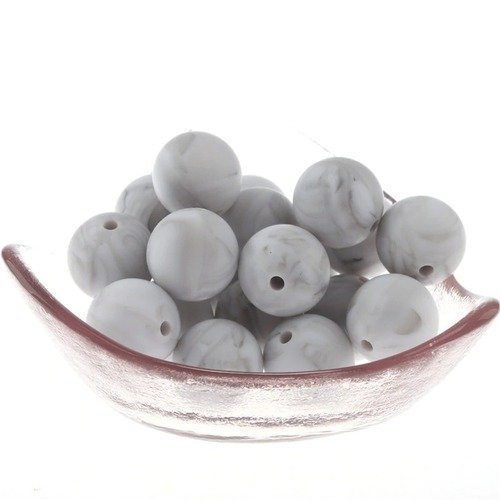 Lot de 2 perles marbré en silicone - 15 mm - gris