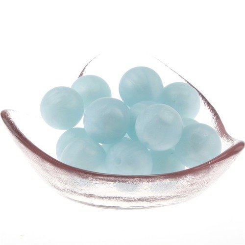 Lot de 2 perles marbré en silicone - 15 mm - bleu nacré