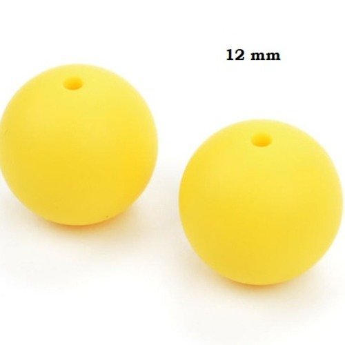 Lot de 5 perles en silicones - 12 mm - jaune citron