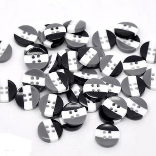 Lot de 10 boutons ronds noir gris et blanc en acrylique 