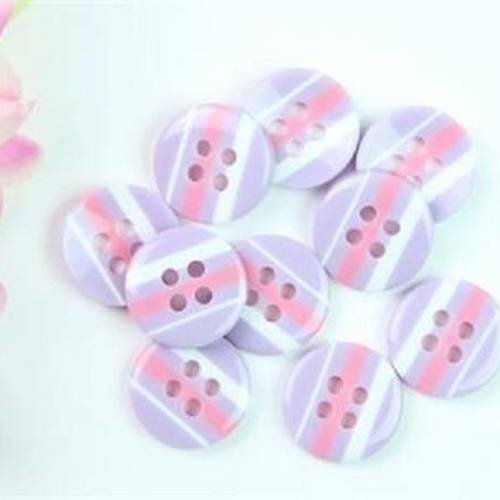 Lot de 10 boutons ronds parme, rose et blanc en acrylique 