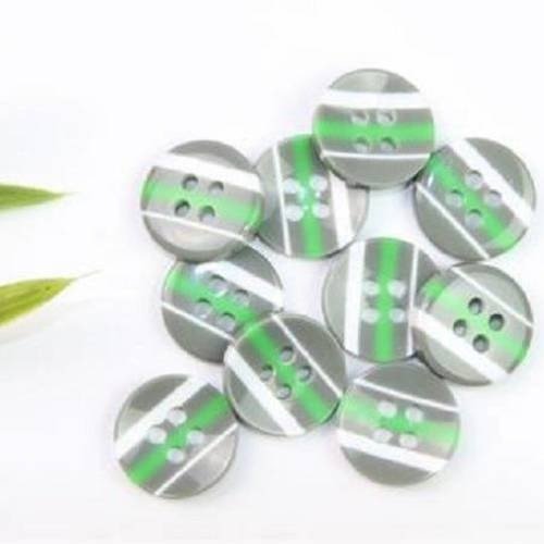 Lot de 10 boutons ronds gris, vert et blanc en acrylique 