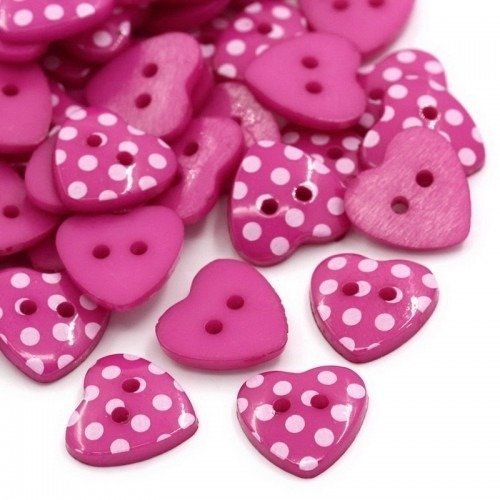 Lot de 5 boutons forme cœur à pois - rose foncé