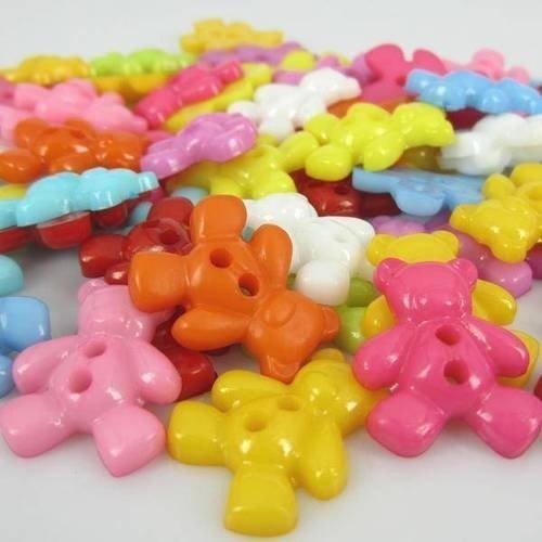 Lot de 10 boutons oursons multicolores en acrylique