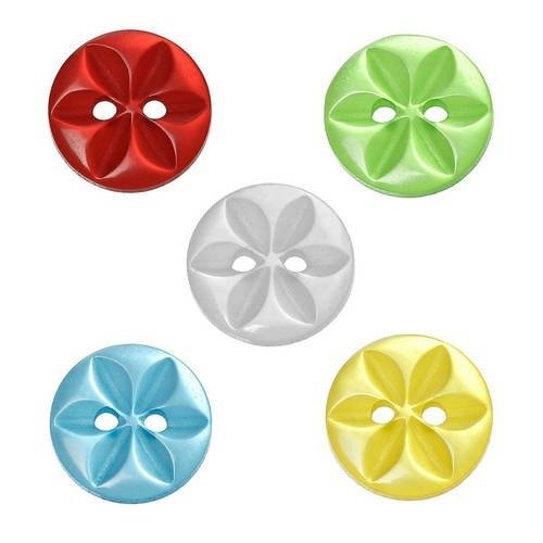 Lot de 10 boutons fleurs ronds en acrylique - multicolores