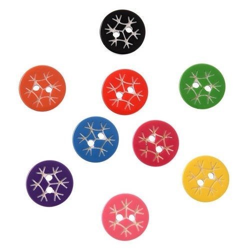 Lot de 10 boutons motif flocon - ronds - acrylique - multicolores