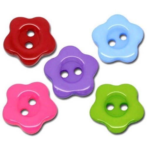 Lot de 10 boutons forme fleurs ronds en acrylique - multicolores