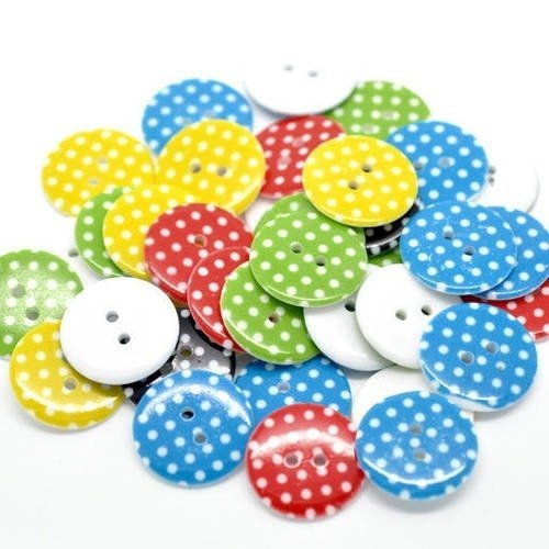 Lot de 5 boutons à pois ronds multicolores en acrylique  - 23 mm