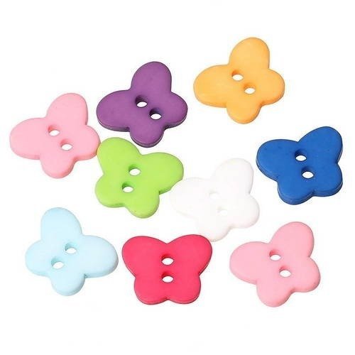 Lot de 10 boutons forme papillon en acrylique - multicolores