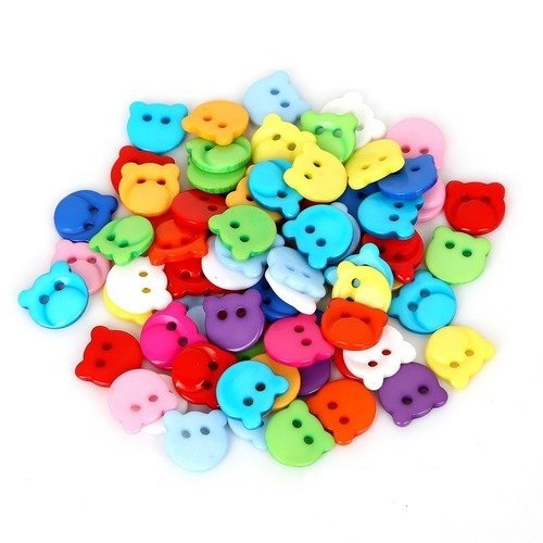 Lot de 10 boutons tête d'oursons multicolores en acrylique