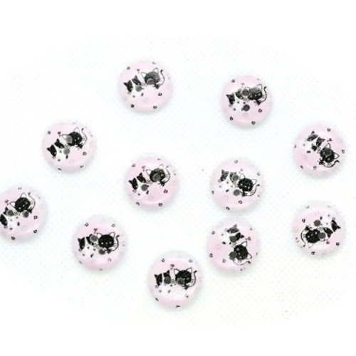 Lot de 10 boutons en bois motif chats 