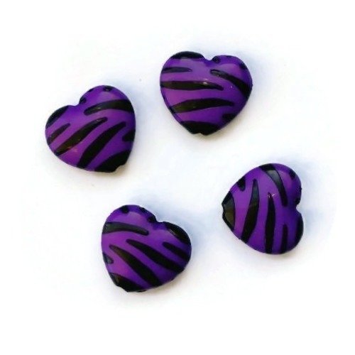 1 perle coeur zébré noir et violet en acrylique