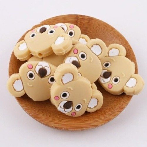 1 perle en silicone - tête de koala - beige
