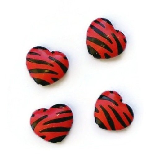 1 perle coeur zébré noir et rouge en acrylique
