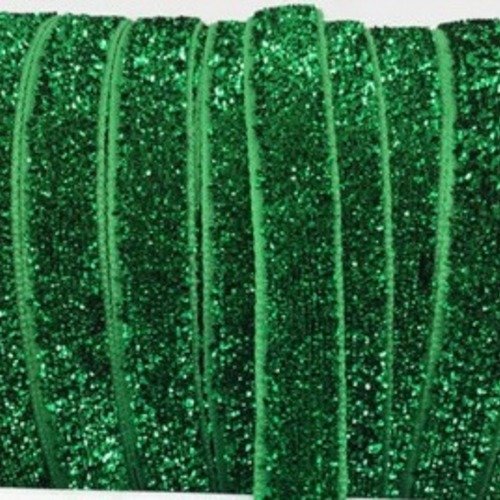 Ruban velours scintillant - vert - 09 mm - vendu au mètre