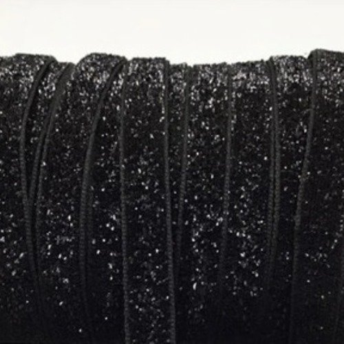 Ruban velours scintillant - noir - 09 mm - vendu au mètre