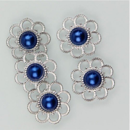 Lot de 2 cabochons forme fleur à coller - perle bleu marine