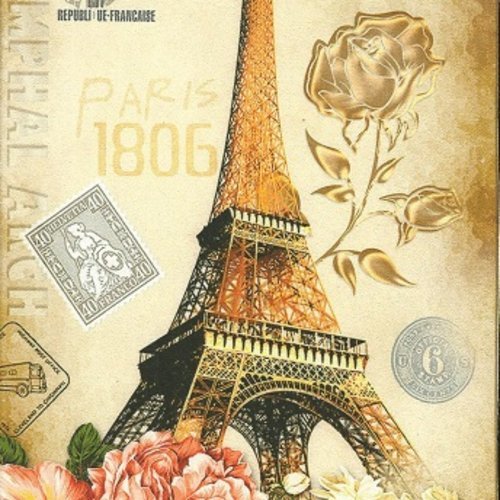 1 coupon tissu / appliqué / vignette - 20 x 15 cm - tour eiffel - rose
