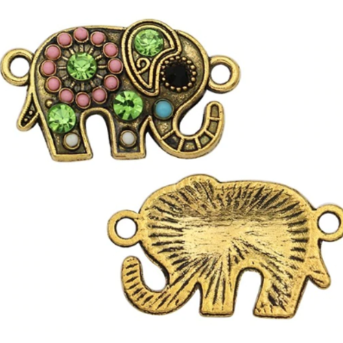 1 pendentif breloque - connecteur - éléphant émaillé - doré
