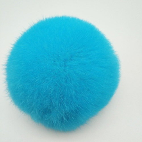 1 pompon fourrure lapin angora - 6 cm - turquoise