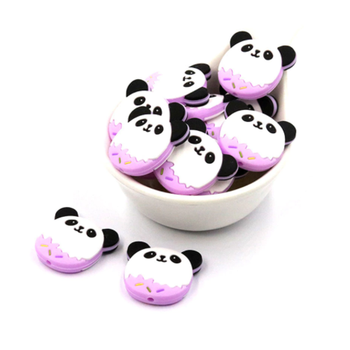 1 perle en silicone - panda - parme