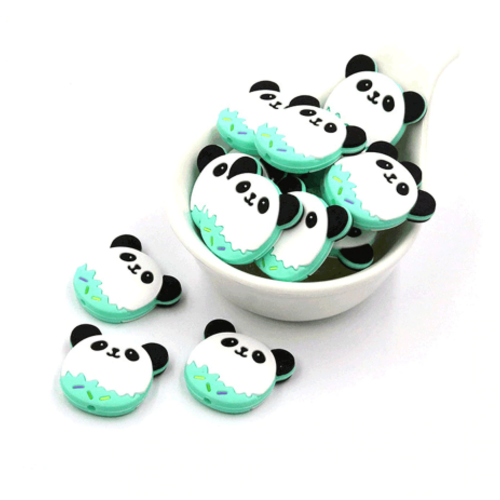 1 perle en silicone - panda - vert