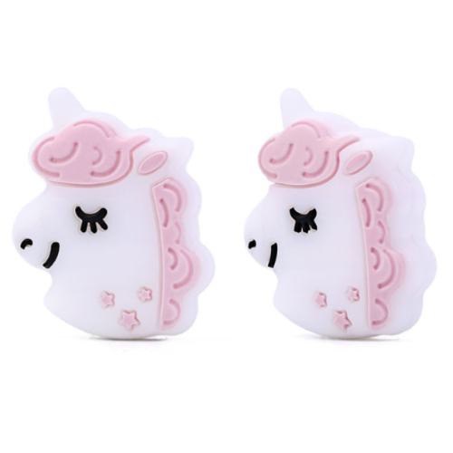 1 perle en silicone - licorne - rose