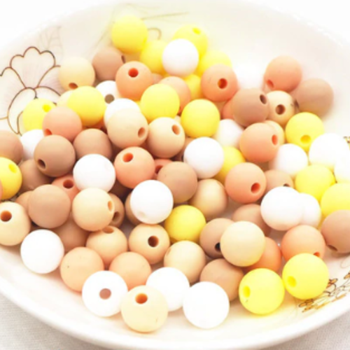 Lot de 10 perles en silicones - 12 mm - multicolores - tons jaune