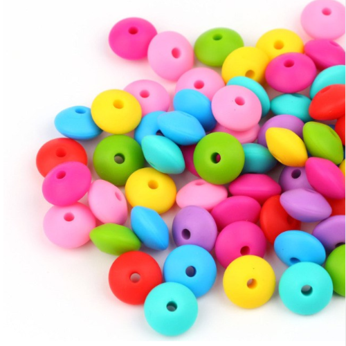 Lot de 10 perles lentilles en silicones - 12 x 7 mm - multicolores - couleurs vives - r129