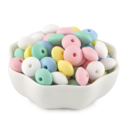 Lot de 10 perles lentilles en silicones - 12 x 7 mm - multicolores - r133
