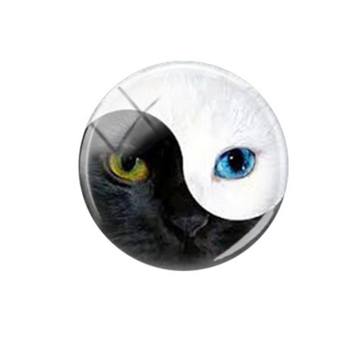 1 cabochon en verre - 25 mm - yin-yang - oeil de chat