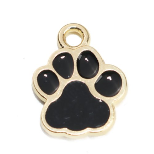 1 breloque empreinte ou patte de chat - chien - ours - email noir - métal doré - r687