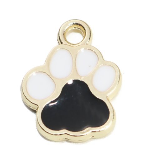 1 breloque empreinte ou patte de chat - chien - ours - email noir et blanc - métal doré 
