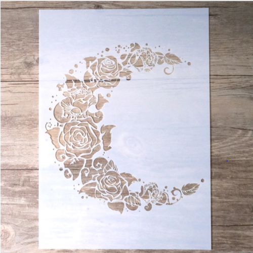 1 pochoir souple lune - rose - stencil - plastique