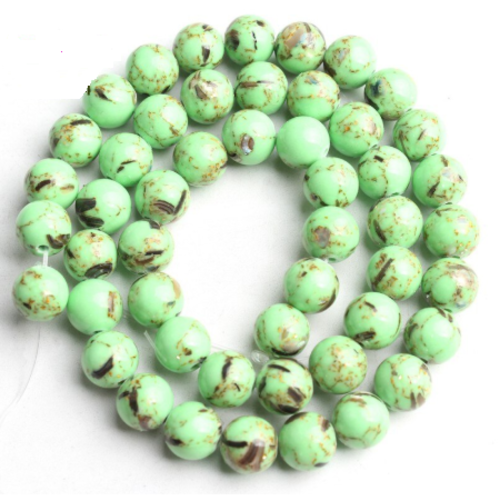Lot de 10 perles howlite naturelle - vert marbré - 6 mm - p1160