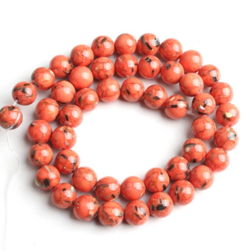Lot de 10 perles howlite naturelle - orange marbré - 6 mm - p1161