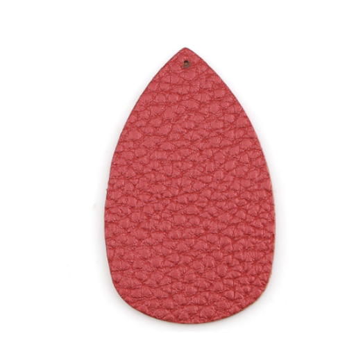 1 pendentif forme feuille - simili cuir - rouge