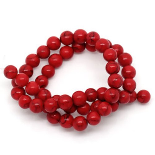 Lot de 10 perles howlite - rouge marbré gris - 8 mm - p720
