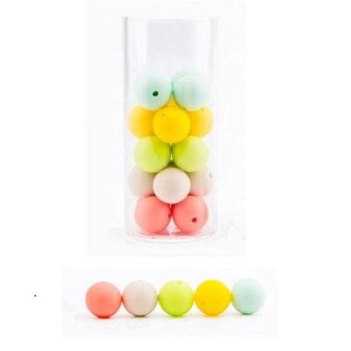 Lot de 10 perles en silicones - 12 mm - multicolores - menthe - jaune - vert citron - beige - saumon
