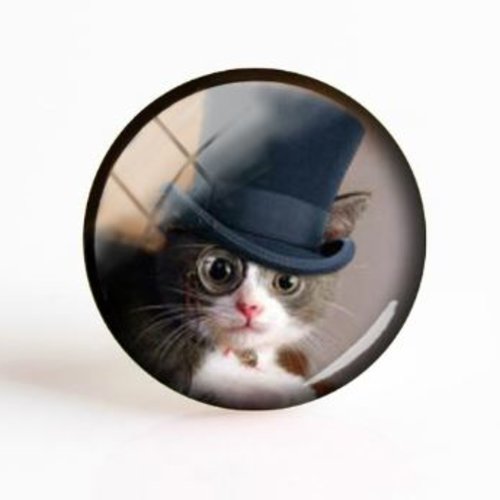 1 cabochon en verre - 25 mm - le chat au chapeau melon