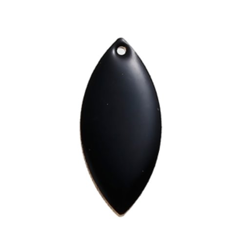 1 pendentif - sequin feuille émaille noir- laiton - r108
