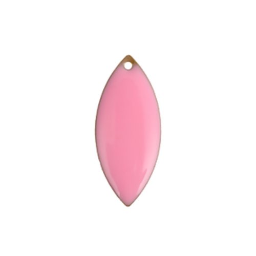 1 pendentif - sequin feuille émaille rose - laiton - r074