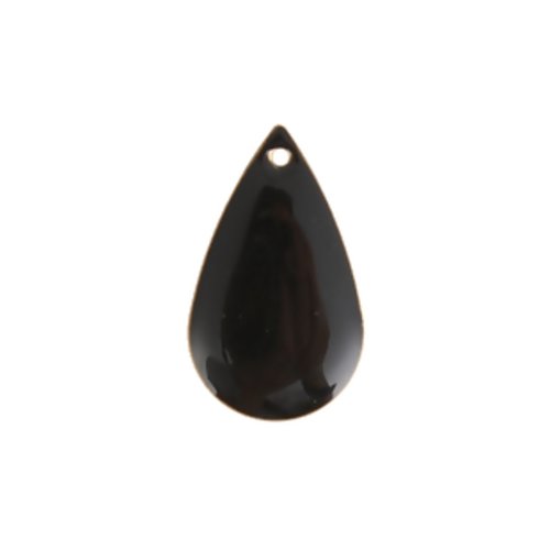 1 pendentif - sequin goutte émaille noir - laiton - r070