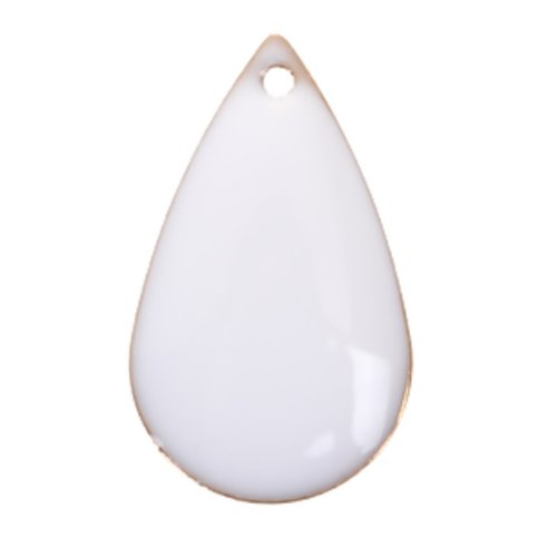 1 pendentif - sequin goutte émaille blanc- laiton - r655