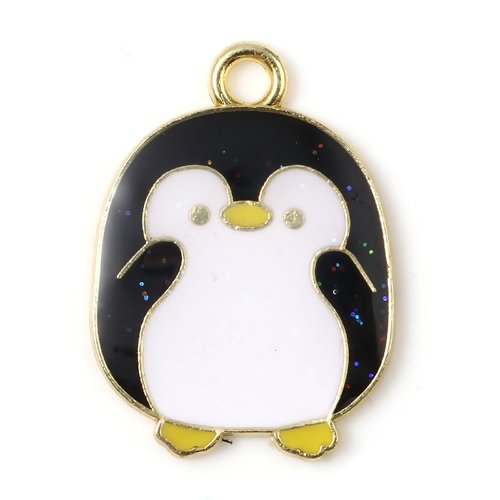 1 breloque pingouin - émaillé - métal doré - r592