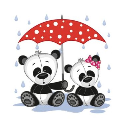 Transfert thermocollant panda - parapluie - 8 x 8 cm 