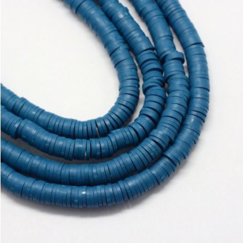 1 chapelet de perles heishi - rondelles en pâte polymère - 4 mm - bleu - r490